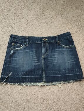 American Eagle Outfitters Dark Blue Distressed Denim Mini Skirt